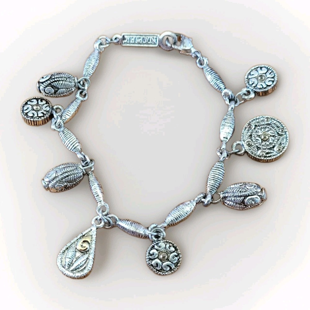 Rare Vintage 1950s Signed NAPIER Melon Bead Multi Charm Bracelet